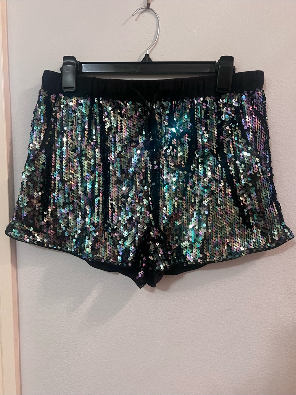SHEIN Black High-Waist Iridescent Sequin Shorts